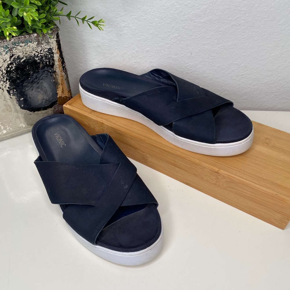 Vionic Navy Crisscross Platform Slide Sandals
